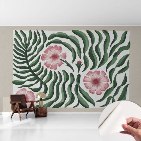 Carta da parati adesiva - lavabile - decorazione murale - per cucina - pellicola decorativa Fiori e foglie 416x254 cm (1/5)
