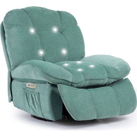 Fauteuil de relaxation chenille avec massage 8 points, chauffage dorsal, télécommande, fauteuil pivotant pour salon, Vert (1/5)
