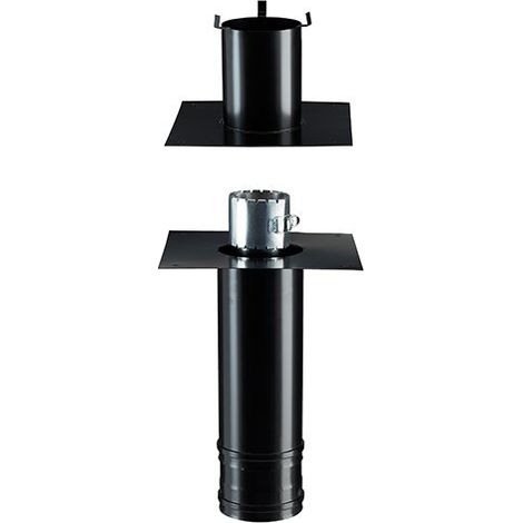 Poujoulat – Kit rénovation fumisterie rectangulaire départ au sol – Noir mat – Pour espaces confinés – Kit complet pour installation rapide