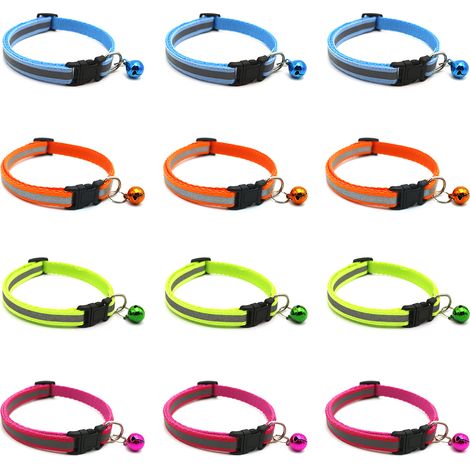Lot de 12 colliers réfléchissants pour animaux de compagnie : rouge, jaune, vert, bleu, violet, noir, rose, vert clair, rose rouge, bleu ciel, orange et vert fluo.
