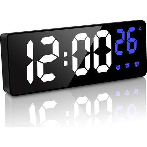 Réveil Numérique,Horloge Numérique 6,7" LED Horloge Digitale Réveil avec Température/Activation vocale/Non Ticking/Snooze/Datetime Luminosité Réglable pour Enfants Adultes,Noir (1/5)