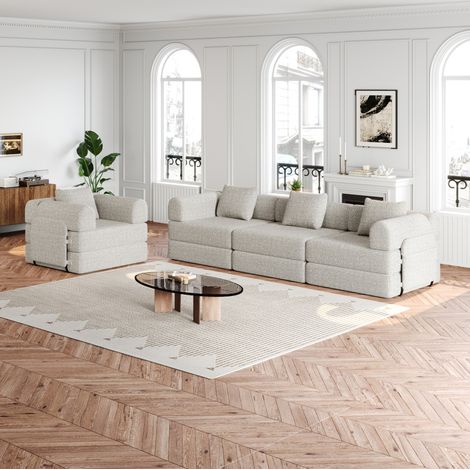 Divano letto modulare 2 in 1 in ciniglia kaki con vano nel bracciolo (1/5)