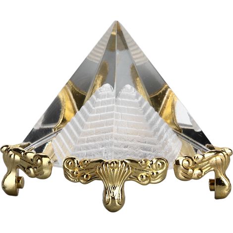 Doppelte Kristallpyramiden mit Sockel, 4 cm, Pyramiden innen graviert, Geschenkbox (1/5)