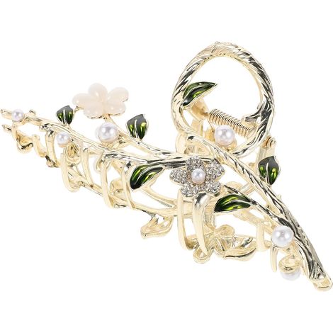 Pince à Cheveux Prise Solide en Métal à Fleurs avec Ornement Artificiel Design Floral Élégant pour Sorties Quotidiennes et Célébrations Spéciales pour Cheveux Épais (1/5)
