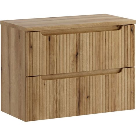Badezimmer-Set VANO in hellem Eichenholz 80cm: Waschtischunterschrank mit Schubladen und gerillter Frontblende + Abdeckplatte für Waschbecken