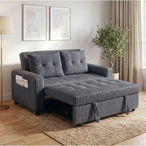 Divano letto 2 posti 3 in 1 con schienale reclinabile, letto 190 x 126 cm, grigio scuro HAVRYA (1/5)