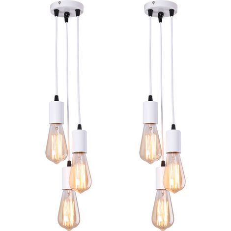 Lot de 2 lustres industriels, suspensions métalliques à 3 têtes, plafonniers vintage, suspensions réglables en hauteur, luminaires îlot (sans ampoule) (1/5)