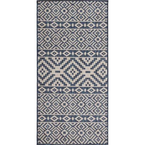 Tapis d'extérieur et intérieur à tissage plat en polypropylène bleu à rayures 80x150 cm - PANGIVO (1/5)
