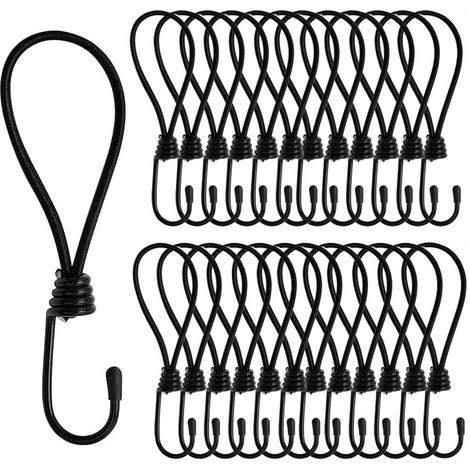 Confezione da 25 corde elastiche in gomma, cinghie elastiche con gancio per teloni, reti e striscioni, 15 cm (1/5)