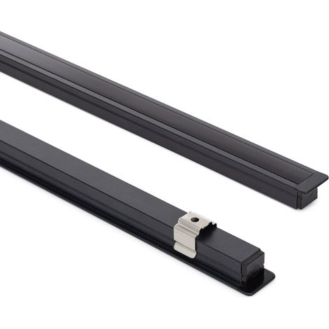 Ledkia – Profilé aluminium encastré étroit pour rubans LED jusqu'à 6 mm – Capot continu noir – Longueur 2 m – Aluminium anodisé pour dissipation thermique