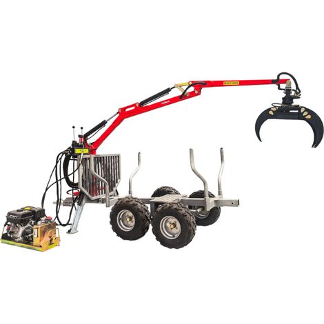 Torros – Remorque à bois forestière double essieux 1500 kg avec grue hydraulique 3,4 m – Moteur essence 6,5 ch – AHR1500HWK