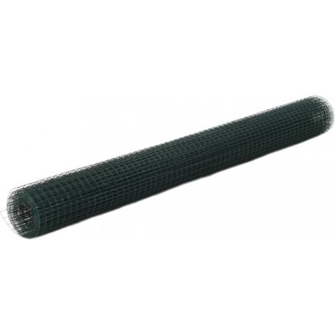 vidaXL Chicken Wire Fence Steel with PVC Coating 25x1,5 m Green