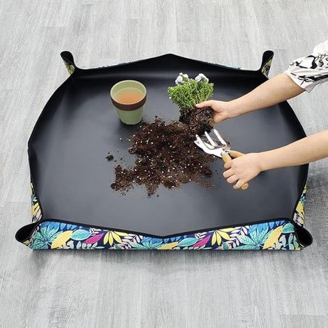 Tapis de rempotage pour plantes et éviter la saleté causée par le terreau - Imperméable - Pliable - Portable - En tissu Oxford - 75 x 75 cm (1/5)