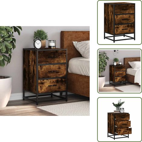 vidaXL Table de chevet chêne fumé 40x34,5x60cm bois d'ingénierie métal (1/5)