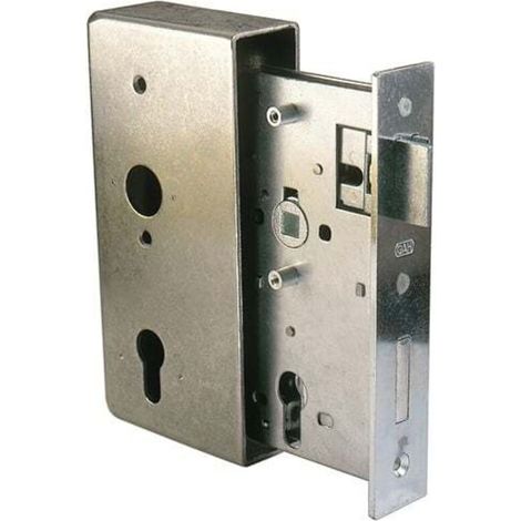 Serrure à cylindre réversible DIN G/D 185x90x55mm – Pêne dormant 5mm – Acier brut pour portails métalliques – Compatible cylindres européens –
