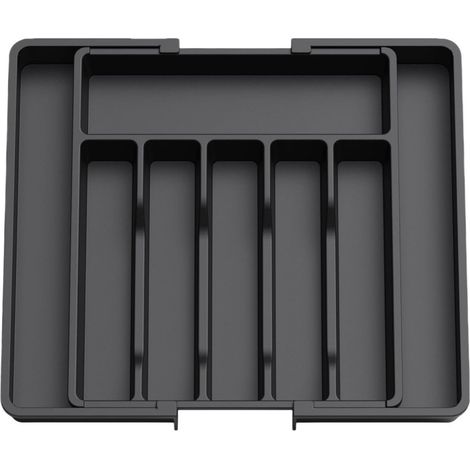 Organizador de cajones, bandeja expandible para utensilios de cocina, sin BPA, para cucharas, tenedores y cuchillos, grande, color negro