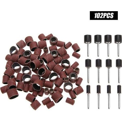 Kit de 102 pièces pour meuleuse rotative : tambours abrasifs (1/2", 3/8", 1/4") + tiges de fixation (1/5)
