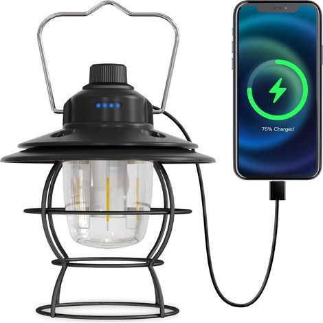 Wiederaufladbare, dimmbare LED-Campinglaterne – Retro-Vintage-Stil – 2700–6500 K – Wasserdicht – Ideal für Garten, Wandern und Notbeleuchtung (1/5)
