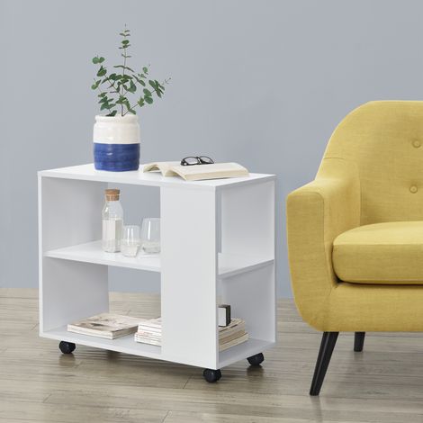 Mesa de centro Älvdalen con ruedas bloqueables y estante aglomerado 60 x 70 x 35 cm - Blanco [en.casa] (1/5)