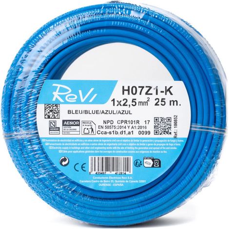 Cable Electrico Libre Halogenos 2,5 mm2 Azul 25 m  Hilo PVC H07Z1-K  Cable para Electricidad (1/5)