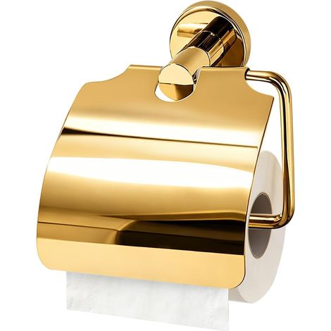 Porte-Papier Toilette en Acier Inoxydable avec Couvercle, Dérouleur Papier WC Mural Imperméable pour Salle de Bain et Cuisine, Convient pour Rouleau Max 13cm, Doré (1/5)