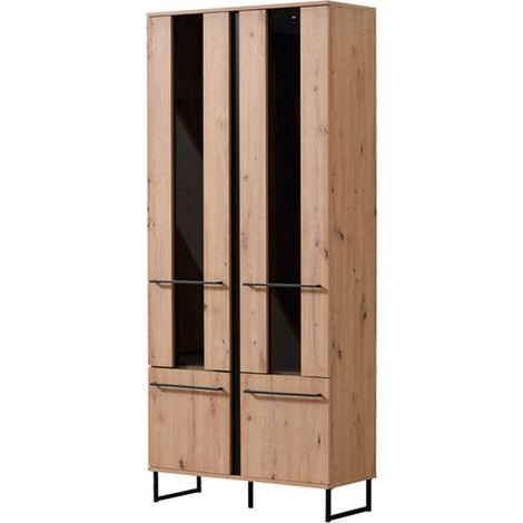 Vitrina Gissi, Mueble Expositor 8 Estantes, Puertas Abatibles, 4 Puertas, 84.5x35x193.5h cm Marrón Roble Nodo