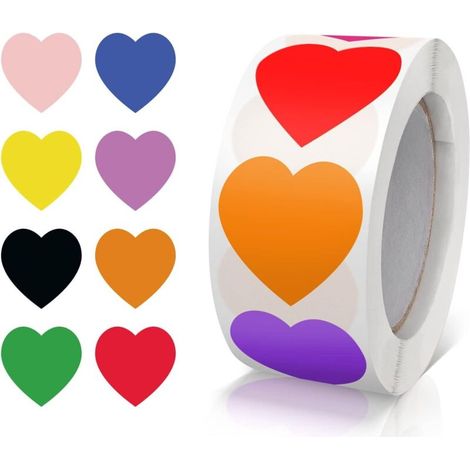 Lot de 500 autocollants en forme de cœur - 8 couleurs - 25 mm - Petit code couleur - Pour mariage, scrapbooking, cadeaux (1/5)