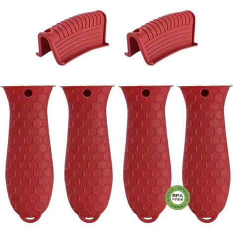 Set aus sechs Silikonhüllen für Topfgriffe, Hitzeschutz für Gusseisenpfannengriffe und Metallkochgeschirr. - Crezuo