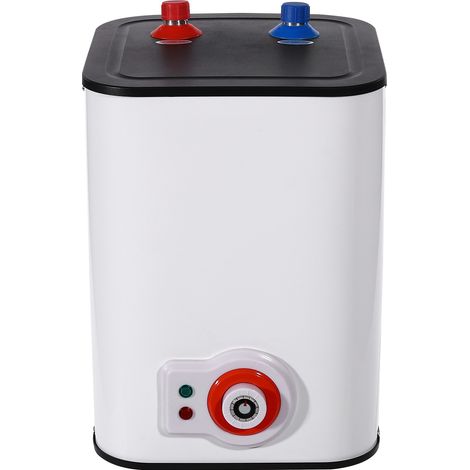 【Chauffage et ventilation】Chauffe-eau électrique avec petit réservoir de 8L, réservoir d'eau chaude de 1500 W sous l'évier pour la cuisine, température réglable de 30 à 65 °C, 24 x 24 x 35 cm, blanc (1/5)