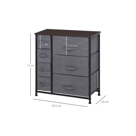 Meuble de rangement gris avec 7 tiroirs pliables en tissu, structure métal effet bois, pour chambre, bureau et salon (1/5)