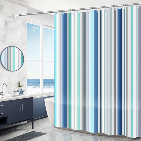 Duschvorhang, schimmelresistent, wasserdicht, 180 x 200 cm, waschbar, antibakteriell, aus Polyestergewebe, inklusive 20 Duschvorhangringen - Crezuo
