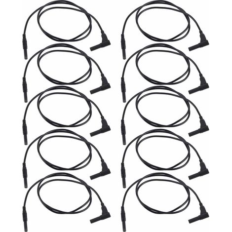 Câble de test J.70026 avec fiches bananes 4 mm / Connecteur télescopique droit / Connecteur mâle-mâle à rotation à droite / Type de protection / Lot de 10 pièces / Noir (1/5)
