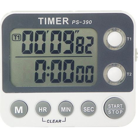 Minuteur de Cuisine, Minuteur de Cuisine 2 Canaux, Volume de la Sonnerie Réglable, Minuterie de Cuisson, Chronomètre, Grand écran LCD, Dos Magnétique, Batterie et Lanière Inclus (1/5)