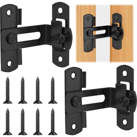 Serratura Porta Scorrevole, 2pcs 90/180 Gradi dispositivo di chiusura Scorrevole Porta, Serratura Porta Gancio di Fermo Interruttori Porta con Vite per il Fienile Porta Scorrevole Finestra della Cucin (1/5)