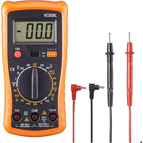 Multimètre numérique 1999 – Tension jusqu'à 1000V – Courant jusqu'à 20A – Résistance jusqu'à 200MΩ – Écran LCD rétroéclairé (1/5)