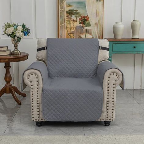 Housse de fauteuil 1 place imperméable polyester gris foncé - réversible, lavable en machine (1/4)