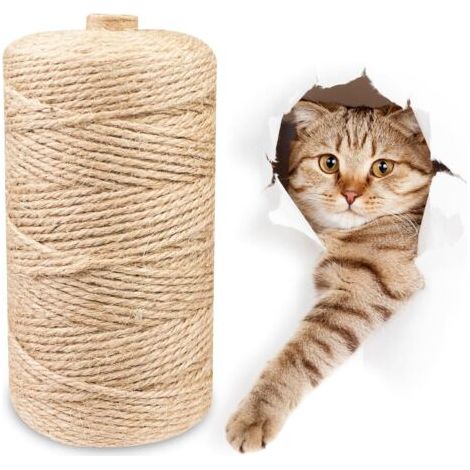 QORVA-5mm X 50m Corde Arbre à Chat, Jute Sisal Naturel, Corde Chanvre , de Jute Décoration, Cordelette Scratch Pilier, Cordage pour Réparation Remplacement Arbre Chat (1/5)