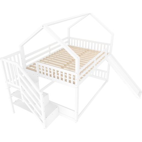 Cama alta infantil con tobogán y escalera de almacenaje 140 x 200 cm blanca HOMVRA (1/5)