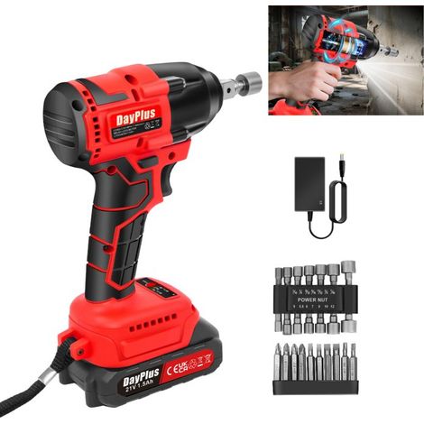 21V 1.5Ah impact wrench, 989W max, cordless, with LED, easy disassembly and screwing.