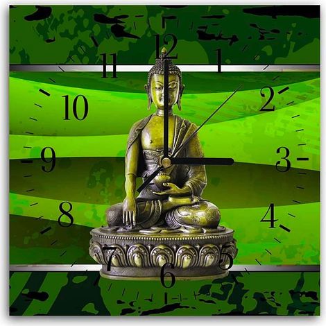 Horloge Murale Design Bouddha en Méditation Couleur Verte - 60 x 60 cm (1/5)