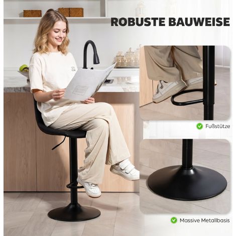 Lot de 2 Tabourets de Bar Rétro, avec repose-pieds, réglables en hauteur, vérin à gaz, Noir (1/5)
