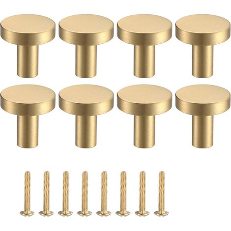 Lot de 8 boutons de porte ronds en laiton style vintage, 20 x 20 mm, dorés, pour commode, armoire, placard, avec vis et clé assorties. (1/5)
