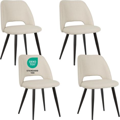 Lot de 4 chaises de salle à manger en velours côtelé beige avec dossier découpé (1/5)