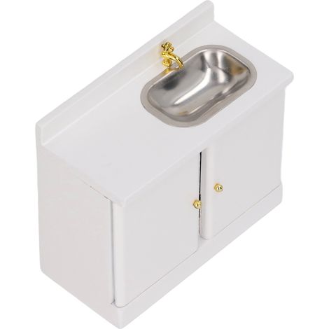 Meuble miniature pour maison de poupée, échelle 1:12, avec lavabo, structure réaliste et raffinée, surface lisse, en bois, pour salle de bain. (1/5)