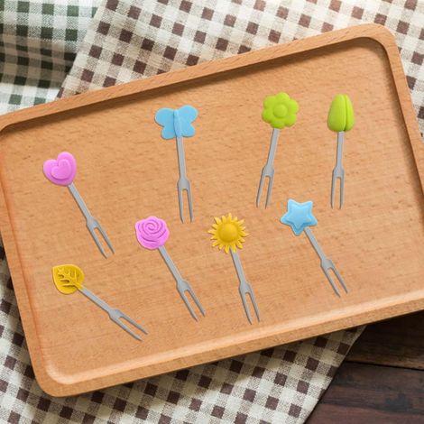 Lot De 6 Fourchettes à Fruits En Acier Inoxydable,Fourchettes à Salade Pour Enfants,Motif De Dessin Animé Mignon En Silicone Fourchette à Dessert,pour Fêtes,Pique-Nique,Maison, Restaurant (1/5)