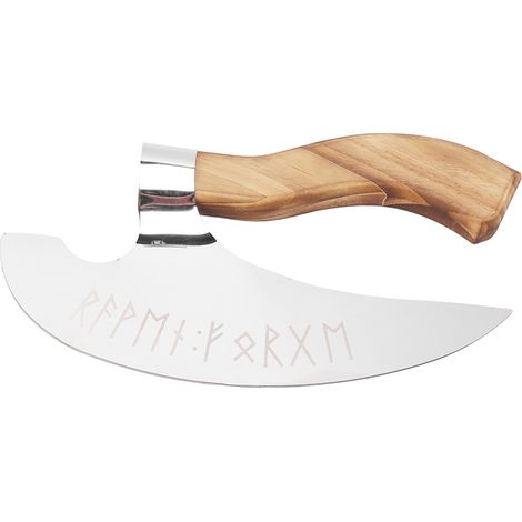 Hachette à pizza viking artisanale en acier inoxydable avec manche en pin, idéale pour la maison, les restaurants et les bars. (1/5)
