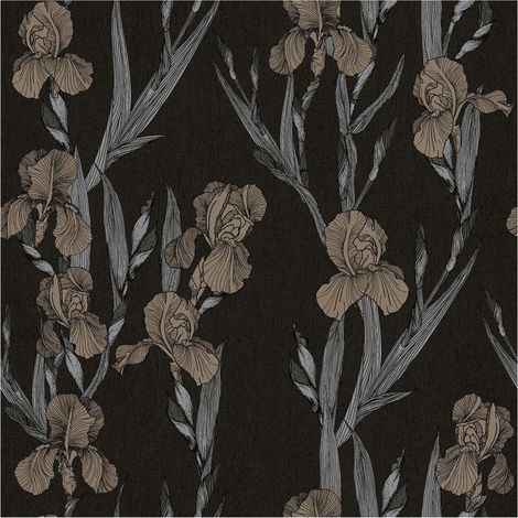 Flowers wallcovering wall Profhome 375261 non-woven wallpaper smooth with floral pattern matt black grey brown 5.33 m2 (57 ft2) (1/5)