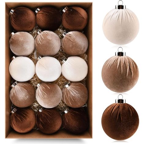 Pompons en velours marron pour sapin de Noël, 6 cm, lot de 15, décoration de Noël, ornement pour sapin, pendentif pompon