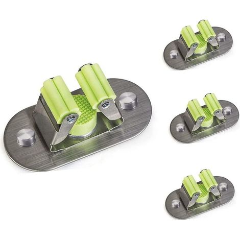 Support mural multifonctionnel pour balais, avec trous de vis et support auto-adhésif, en acier inoxydable 304 brossé, pour suspendre les outils, lot de 4 (B) (1/5)