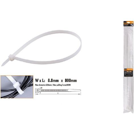 Kaela - Set 10pz Fascette Cavi Cavo Bianco Stringenti In Plastica Nylon 8.8x800 Mm 92377 - (1/3)
